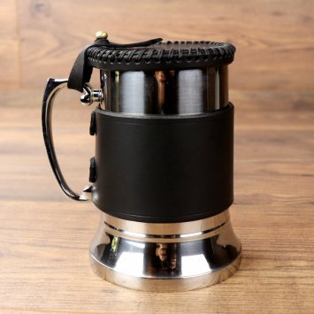 Preview: Schwarzer Leder Mantel und Deckel für Englischer Trinkhumpen, Krug, 500 ml