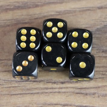 Preview: 6 schwarze Würfel mit goldenen Punkten