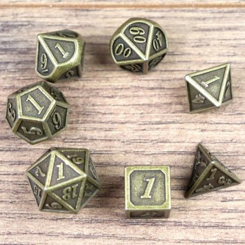 Preview: 7 Stück Altmessing massive Metall RPG Rollenspiel Würfel