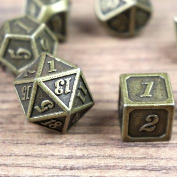 Preview: 7 Stück Altmessing massive Metall RPG Rollenspiel Würfel
