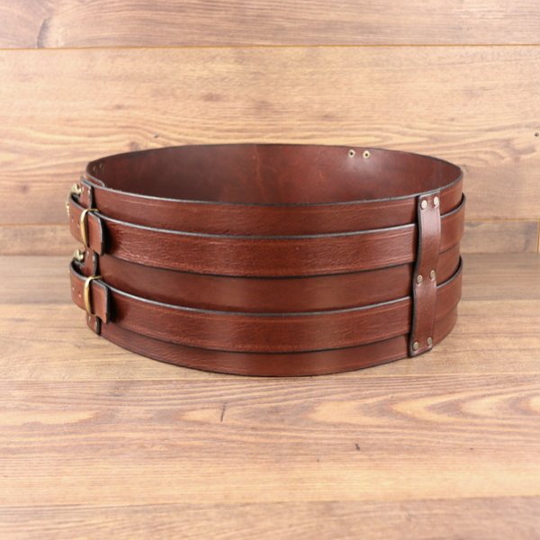 Big Belt mit 2 Riemen, Wiki-Schnalle, mittelbraunes Rindsleder, Umfang von 100 - 110 cm 