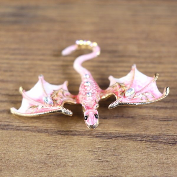 Drachen Brosche - ausgebreitete Flügel, Ansicht von oben, Rosa