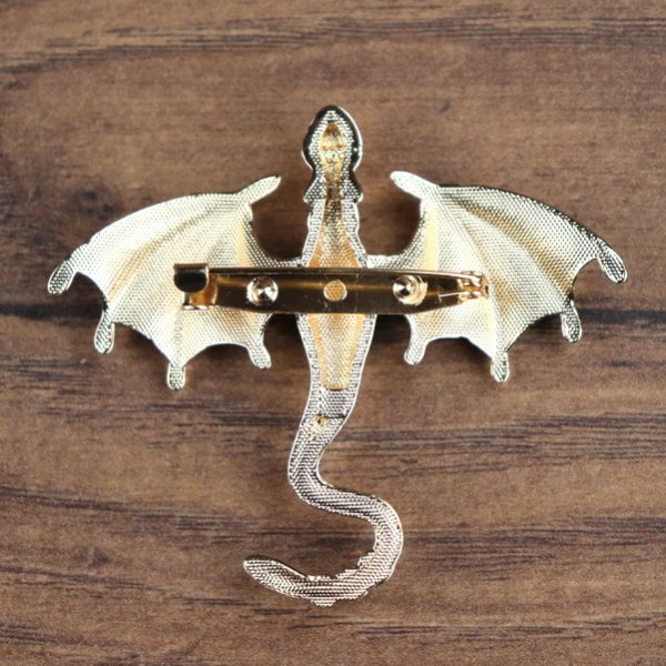 Drachen Brosche - ausgebreitete Flügel, Ansicht von oben, Gold