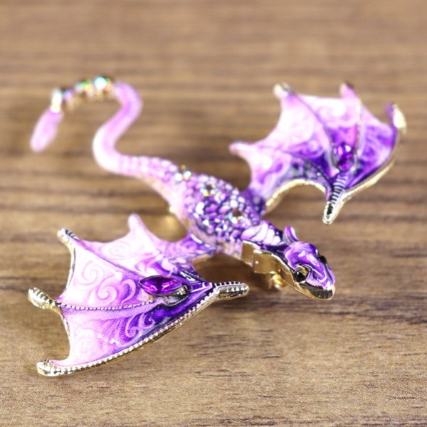 Dragon Brooch - spread wings, top view, purple