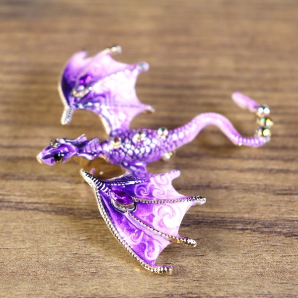 Dragon Brooch - spread wings, top view, purple