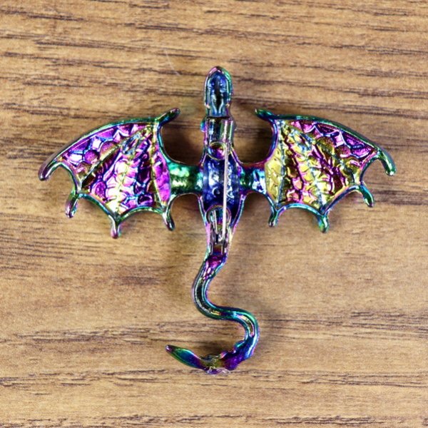Drachen Brosche - ausgebreitete Flügel, Ansicht von oben, Bunt