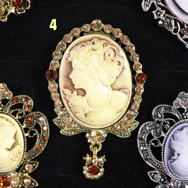 Motiv 4 Kamee Broschen Farbe: Braun, Beige und Altgold