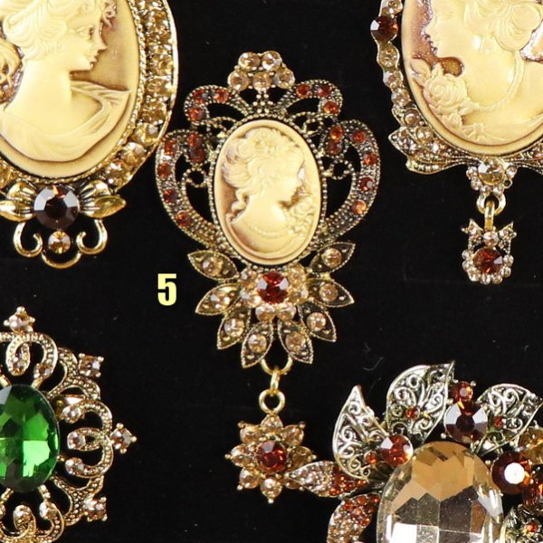 Motiv 5 Kamee Broschen Farbe: Braun, Beige und Altgold