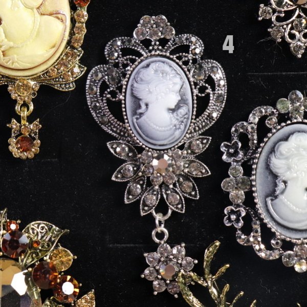 Motiv 3 Kamee Broschen Farbe: Braun, Beige und Altgold