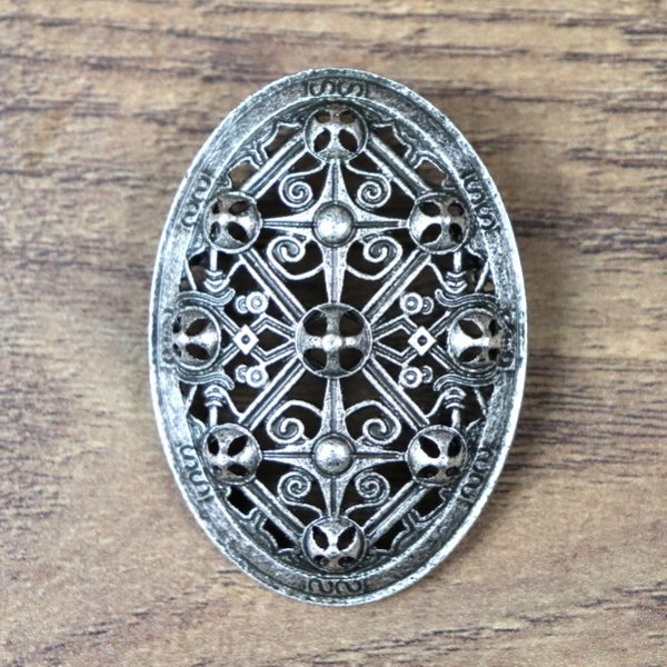 Schalenfibel "9 Zinnen, 2 Halbkugeln" - Farbe: Altsilber