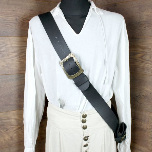 Einfacher Crossbelt, Büffelleder, Schwarz (XL) - 6 cm - Schnalle: AM