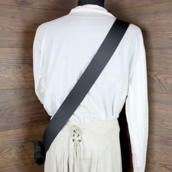 Einfacher Crossbelt, Büffelleder, Schwarz (XL) - 6 cm - Schnalle: AM