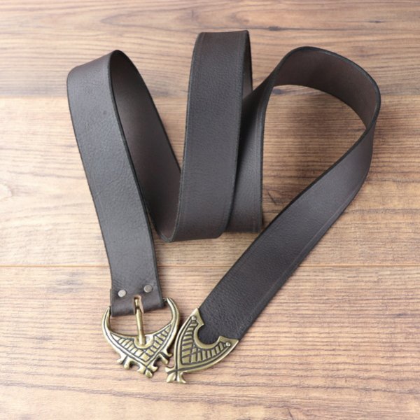 4 x 164 cm Hochmittelalter Gürtel, Büffelleder - Braun, Schnalle AM