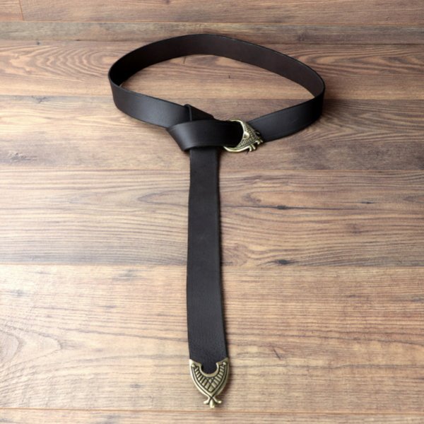 4 x 164 cm Hochmittelalter Gürtel, Büffelleder - Braun, Schnalle AM