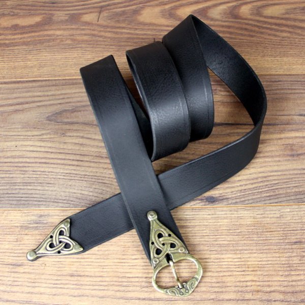 4 x 163 cm Viking Belt, Buffalo Leather, Black, Triquetras - AB