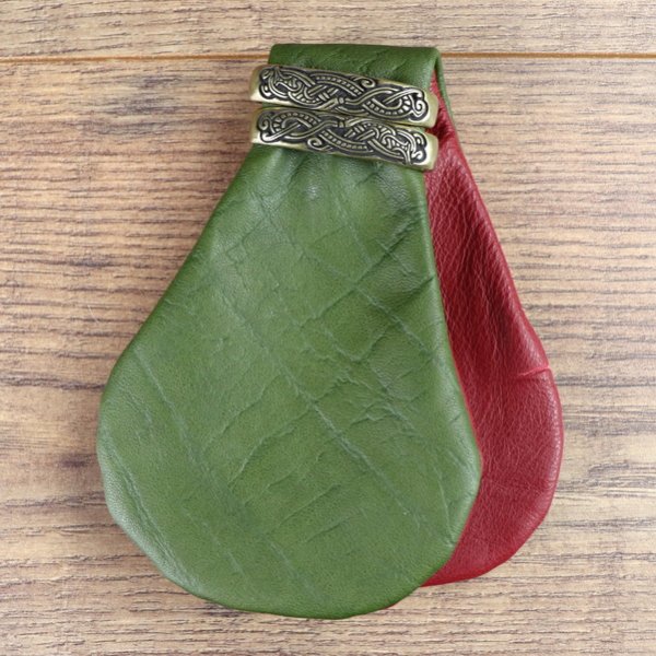 Medieval money pouch, lime green - burgundy
