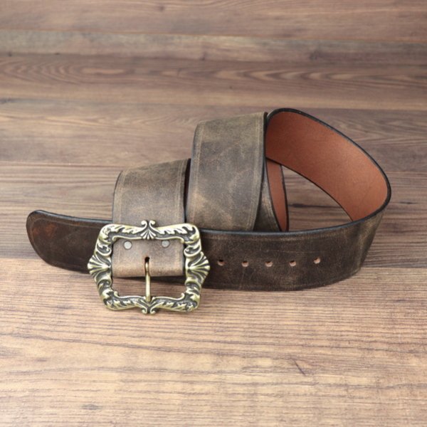 6 x 134 cm, circumference from 109 to 126 cm - Pirate belt, cowhide, antique brown, with baroque buckle AM
