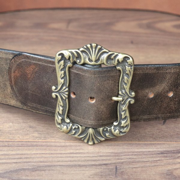6 x 134 cm, circumference from 109 to 126 cm - Pirate belt, cowhide, antique brown, with baroque buckle AM