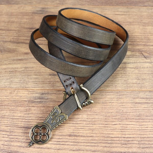2 x 150 cm - Late Medieval Belt, Antique Brown, AM, with Metal Lace