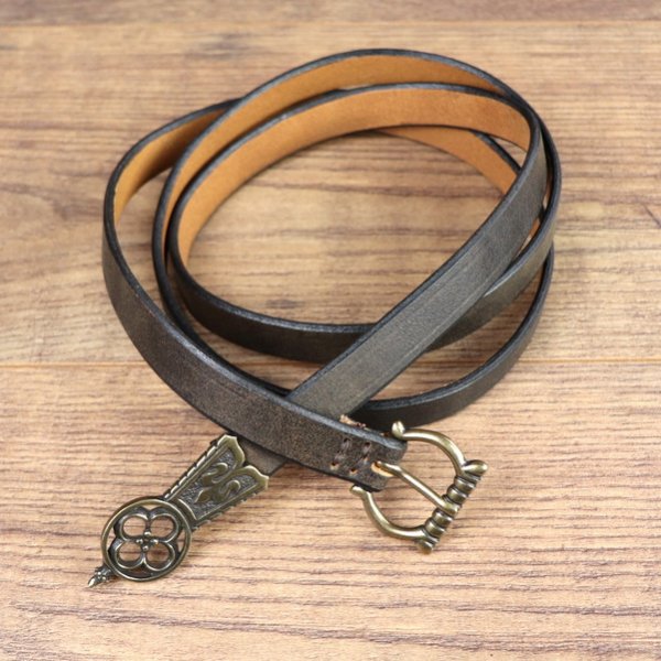 2 x 150 cm - Late Medieval Belt, Antique Brown, AM, with Metal Lace