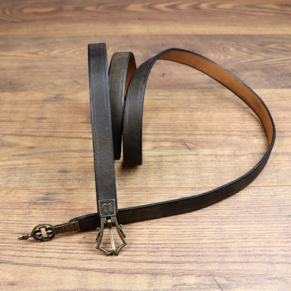 2 x 160 cm - late medieval belt (1390 - 1420), antique brown, AM, with metal tip