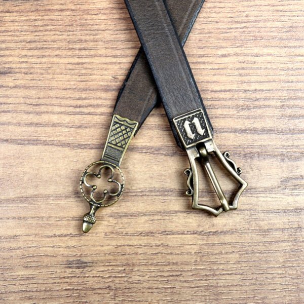 2 x 160 cm - late medieval belt (1390 - 1420), antique brown, AM, with metal tip