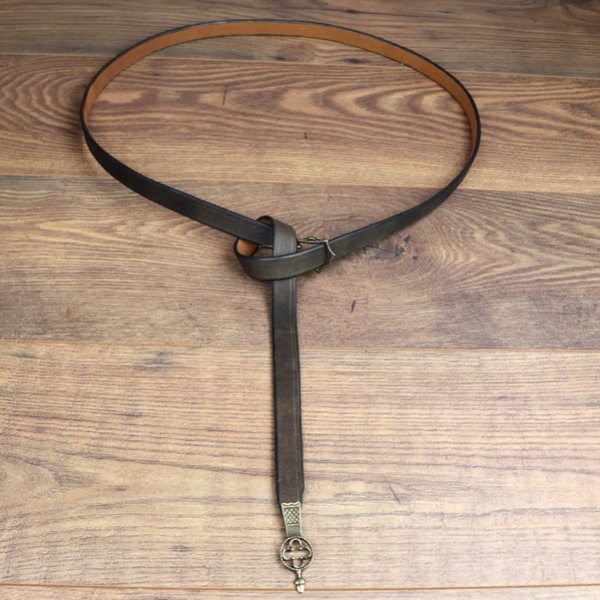 2 x 160 cm - late medieval belt (1390 - 1420), antique brown, AM, with metal tip