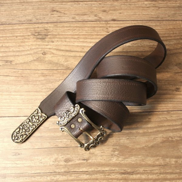 3.5 x 147 cm Baroque belt, buffalo leather, brown