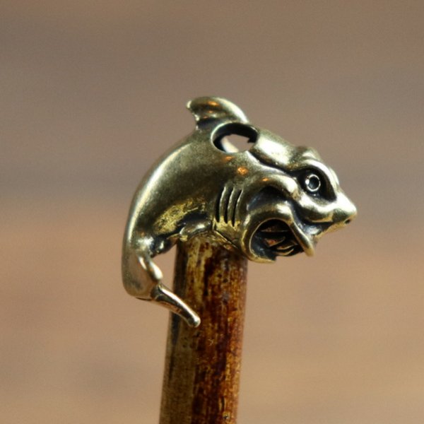 2 x 4 mm top, 6 mm bottom hair bead / necklace pendant grinning shark - AM