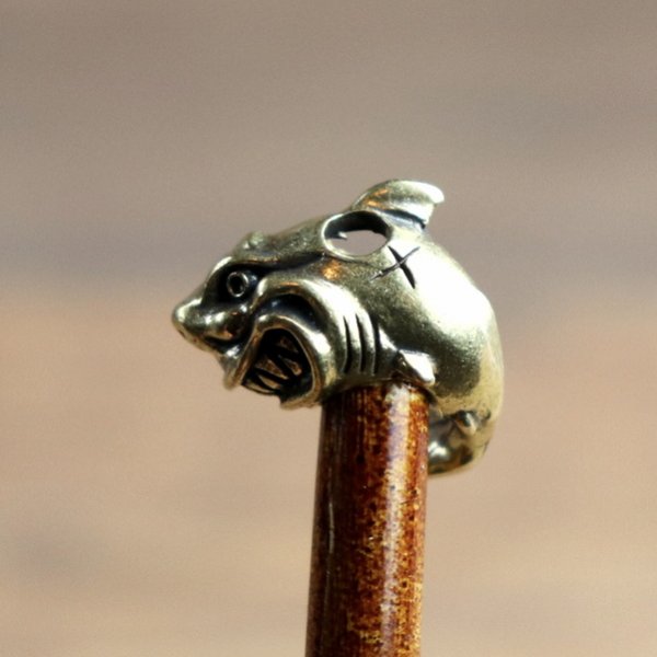 2 x 4 mm top, 6 mm bottom hair bead / necklace pendant grinning shark - AM