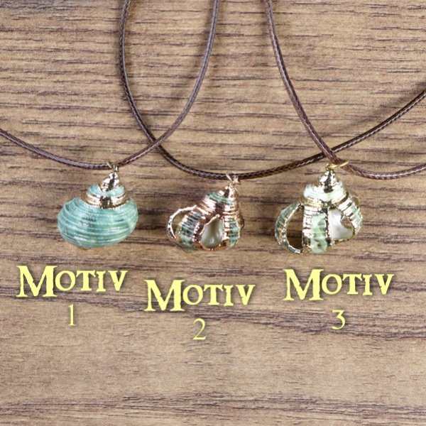 "Muschelkette", Schnecken Gehäuse, türkis mit goldener Farbe