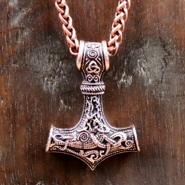 Necklace "Thor's Hammer" copper-colored, animal ornament