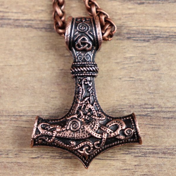 Necklace "Thor's Hammer" copper-colored, animal ornament