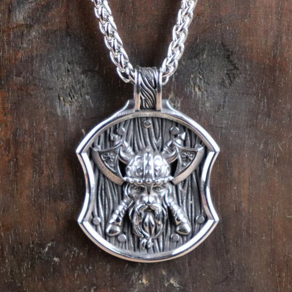 Necklace "Medallion Viking Head with 2 Axes"