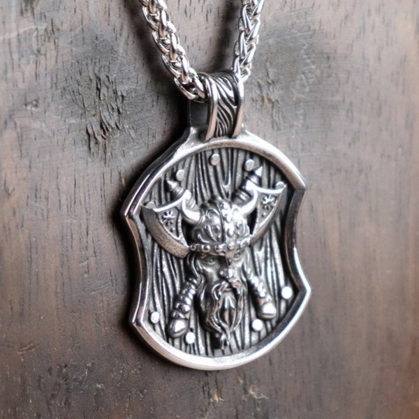 Necklace "Medallion Viking Head with 2 Axes"