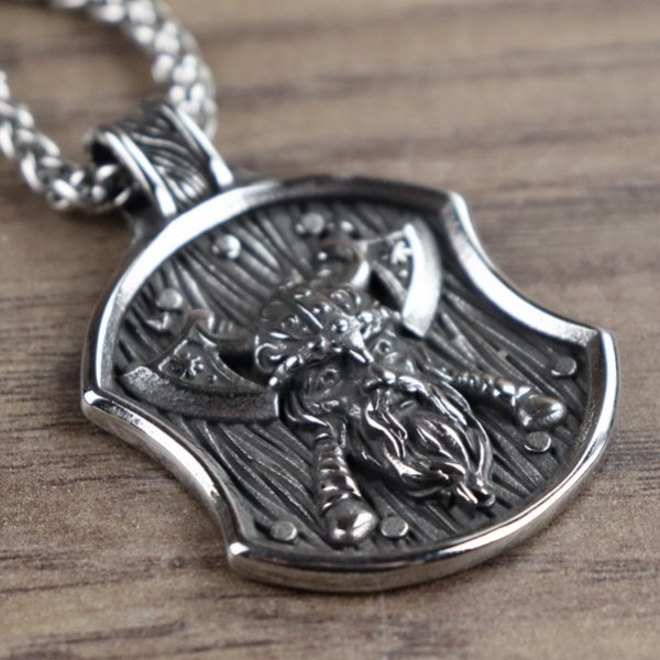 Necklace "Medallion Viking Head with 2 Axes"