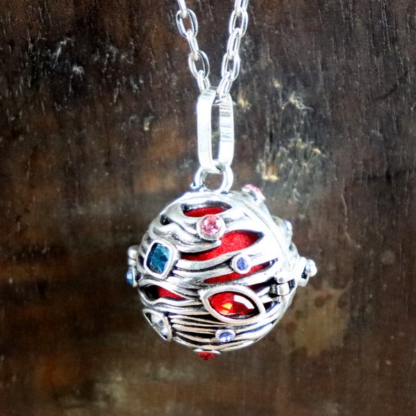 Pomander Duftkette "Planet" mit bunten Strasssteinen, silberfarbend