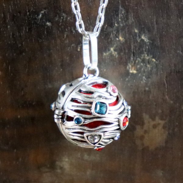 Pomander Duftkette "Planet" mit bunten Strasssteinen, silberfarbend