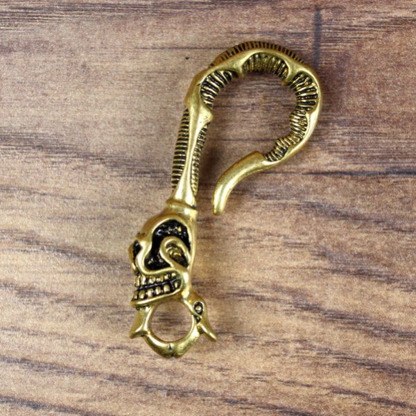 Haken für Hosenkette / Schlüsselhaken "Skull" Messing