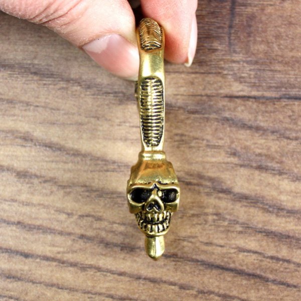 Haken für Hosenkette / Schlüsselhaken "Skull" Messing