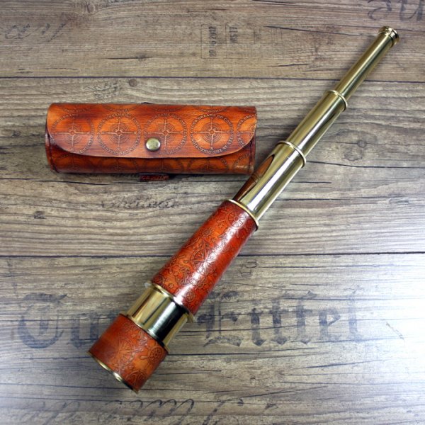 Teleskop / Fernrohr - mit Holzgriff, 45 cm, mit Lederetui
