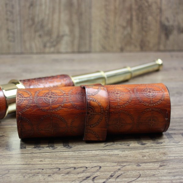 Teleskop / Fernrohr - mit Holzgriff, 45 cm, mit Lederetui