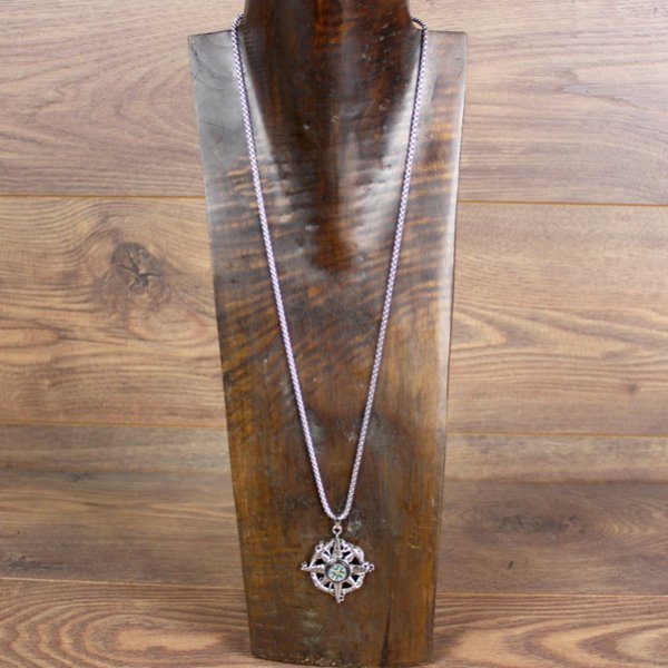 Kompass / Windrose silberfarben Amulett mit Wasser gelagertem Kompass