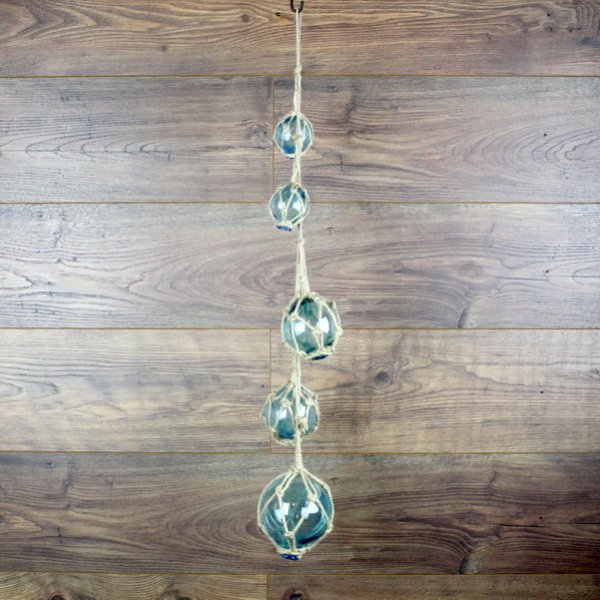 8 Glass Fisherman Balls on a Rope - Sea Blue