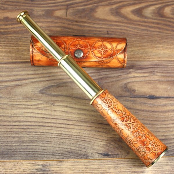 Teleskop / Fernrohr - mit Ledergriff, 33 cm, mit Lederetui