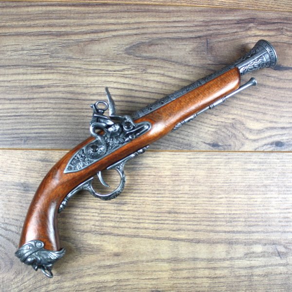 Deko Steinschloss Pistole, Tromblon, Holz / Metall, grau - Replik