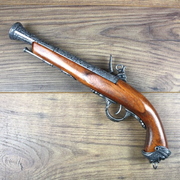 Deko Steinschloss Pistole, Tromblon, Holz / Metall, grau - Replik