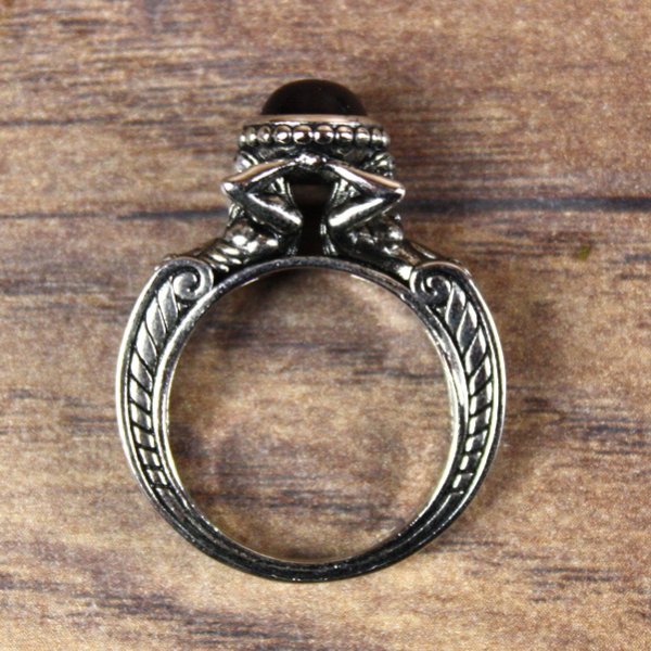 Ring with man and woman in antique style and red hemisphere stone