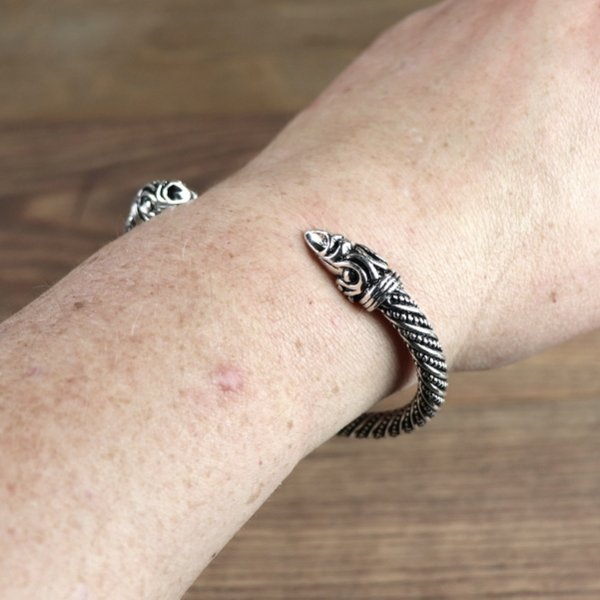 Metall Armband Rabe, geschlossener Schnabel - Farbe: Silber