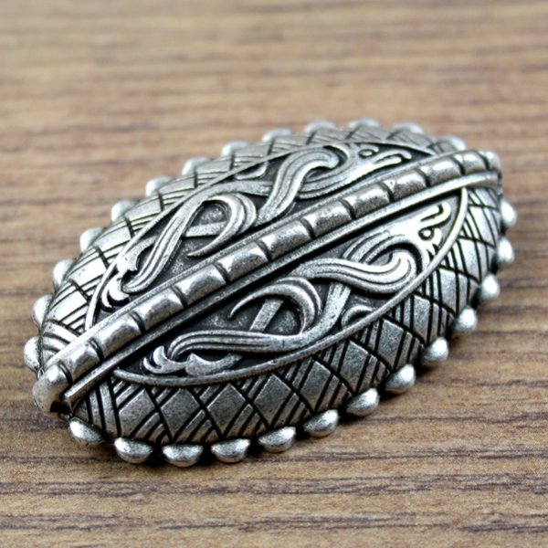 Wikinger ovale Brosche, Schalenfibel "Drachenschild" - Altsilber